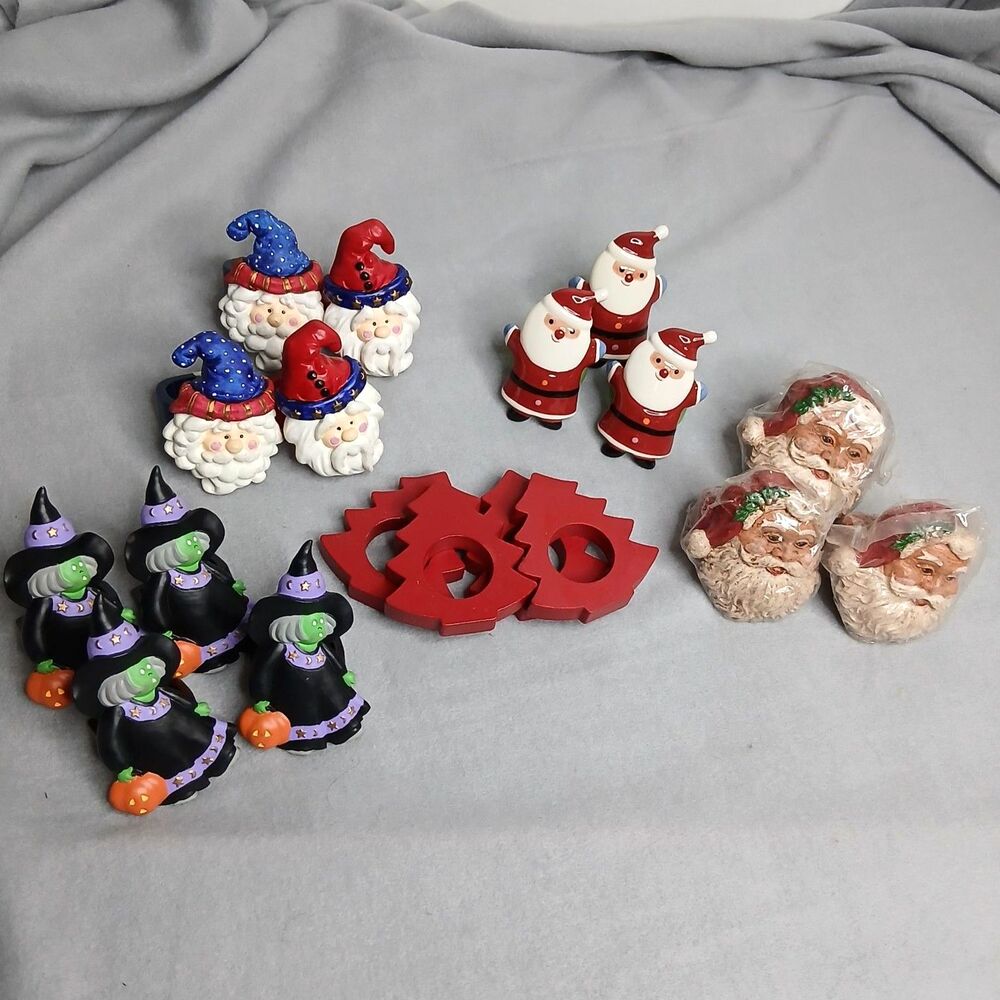 Set of 18 Holiday Napkin Rings Assorted Christmas Halloween Wooden Ceramic New